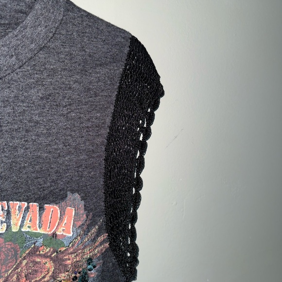 Free People Women’s Size S Charcoal Gray Sundown Beaded Sequined Eagle Tank Top - Picture 8 of 11